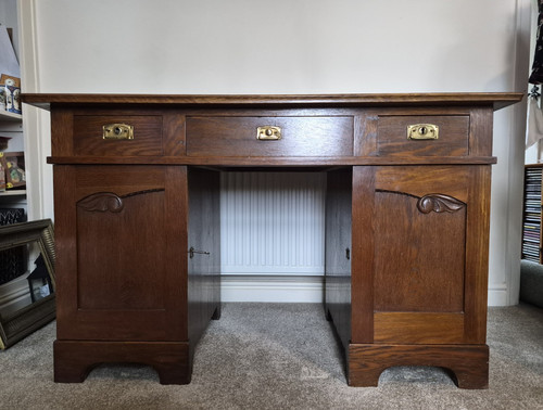 Antique oak pedestal - oak, desk