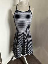 ladies girls superdry Blue White stripe sleeveless tunic dress, size s 8 Stretch