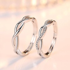 925 Sterling Silver Crystal Twisted Adjustable Ring Women Mens Jewellery Gift