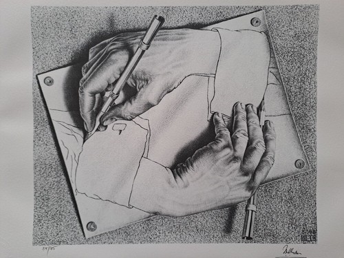 Escher signed drawing - m.,