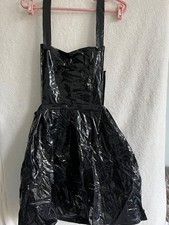 Shiny Black PVC School Bibbed  Pinafore Dress & Shoulder Straps Waist 46” Max
