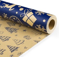 Christmas Wrapping Paper Roll for Xmas Gift Wrap, 43Cm*10M Luxury Blue Double-Si