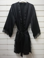 ANN SUMMERS LADIES BLACK SATIN DRESSING GOWN ROBE UK SIZES 8-22