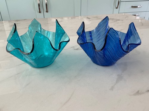 Two small blue glass - small,