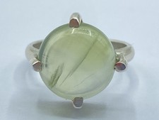 Beautiful Sterling Silver & Cabochon Green Fluorite Gemstone Ring Size J