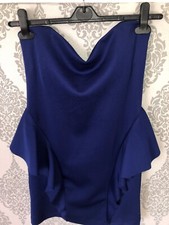 Zara Electric Blue Peplum Frill Cobalt Blue/indigo Dress ZARA