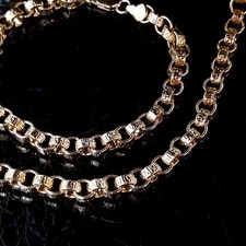 7mm Belcher Chain Necklace And Bracelet Set Adjustable Size 18k Gold Layered