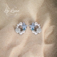 Seashell Starfish Earrings, Pearl Earrings, Circle Stud Earrrings UK FREE SHIP