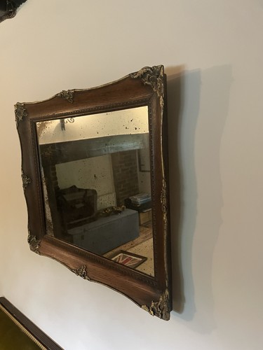 Foxed oak framed mirror - framed, wall