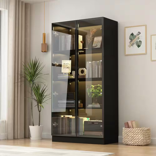 Black wood display cabinet - wood,