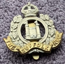 Suffolk Reg. 4 / 5 / 6th Battalions Territorial Force Bi-Metal Cap Badge KK1710