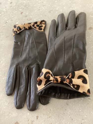 Ladies black leather gloves - leather,