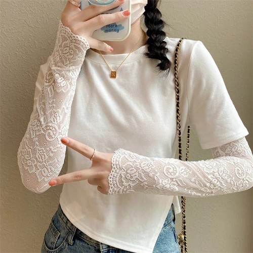 Women long lace fingerless - lace, arm