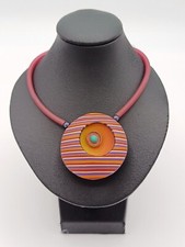 Beautiful Unusual Colourful 925 Silver, Clay And Rubber Artisan Pendant Necklace