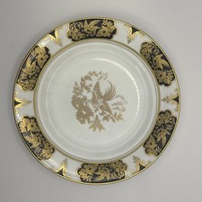 ANTIQUE PLANT TUSCAN BONE CHINA BLACK & GOLD ORIENTAL BIRD PLATE 20cm