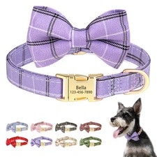 Personalised Dog Collar Cute Bow Tie Custom Pet Name Engraved Metal Buckle 2XS-S