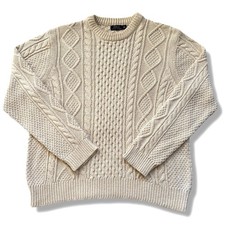 Polo Ralph Lauren Aran Knit Cotton Jumper Cream Men’s XXL Very Good Condition