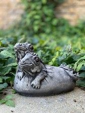 Concrete lizard figurine Stone hatched egg statue Outdoor reptile decor Ornament