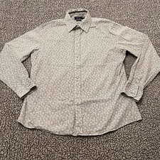Jeff Banks 24:7 Tailored Fit Shirt M Grey Geometric Print Long Sleeve Cotton