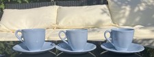Grindley Vintage Coffee Cups And Saucer Blue Set Of 3 Bone China rare art deco