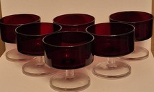 6 x Vintage French Luminarc Ruby Red Glass  Christmas Prawn Cocktail Dishes X