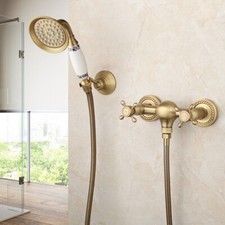 Antique Brass Wall Mounted Bathroom Hand Held Shower Faucet Set Mixer Taps