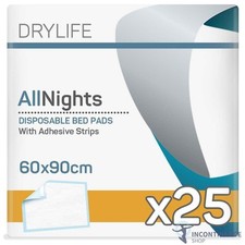 1x Drylife Disposable Bed Pads with Adhesive Strips - 60cm x 90cm - Pack of 25