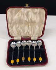 Unmarked Vintage Coffee Bean Tea Spoons Original Box  Art Deco Made in England