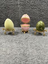 Vintage 2 x Green Onyx / Marble Eggs on Stands + 1 other Pink Decor opening Egg
