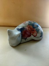 Porcelain Cat  Figurine  by Gallo Designs Sleeping , Large Flowers