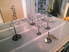 7 Spaceships mostly Altaran, Kallistra metal Dreadnought Cruisers etc painted