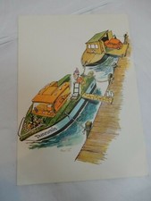 BOAT MARITIME CANAL BARGE CRUISER GRAPHICS ON FUN 1970S CARD   