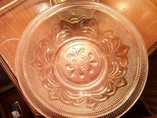 Rose Pink Fleur De Lys Glass Fruit Bowl vintage art nouveau shabby chic 