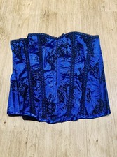 Blue Satin Corset Top With Lace Sexy Ladies Burlesque Lingerie Waist TrainingXXL