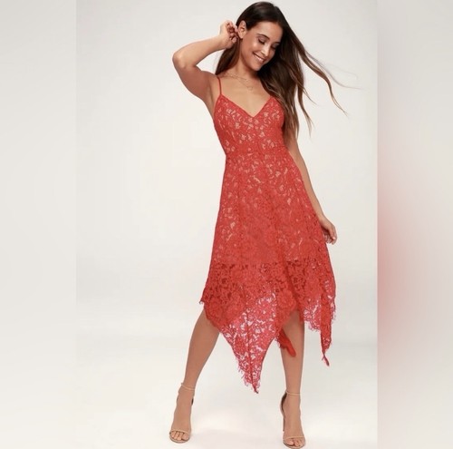Lulu red lace midi dress - lulu's,