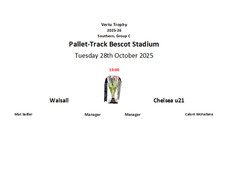 Walsall v Chelsea u21 28-10-25 EFL Trophy S-C Unofficial Team Sheet
