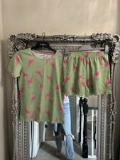 Avon Women’s Brand New Giraffe Print Green Pink Short Pjs Set 2 Piece 8-10