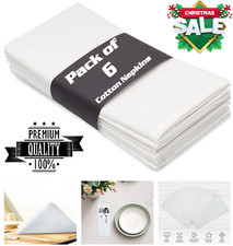 Pack of 6 White Cotton Napkins Large Size 41 x 41 cm Table Linen Dinner Cloth UK