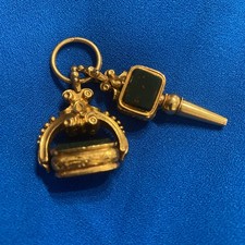 Antique Gold Cased  Matching Fob And Pocket watch Key.  Carnelian &bloodstone
