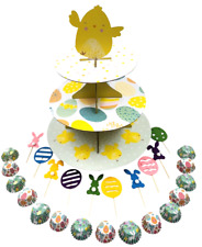 3 Tier Easter Cupcake Stand Muffin 80 Mini Case 10 Toppers Egg  Kids Tea Party