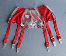 Touchable Sheer 6 Strap Red and Cream  Suspender Belt Small