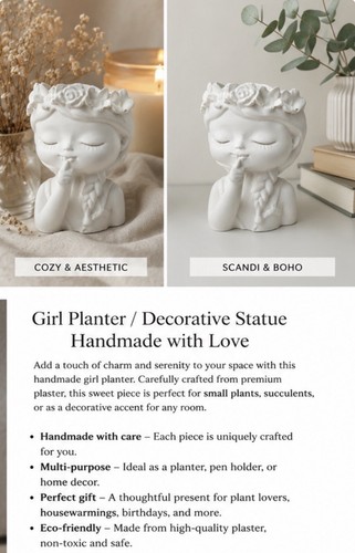 Girl flowerpot head planter - girl,
