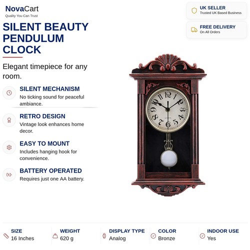 Pendulum clock silent - clock, retro