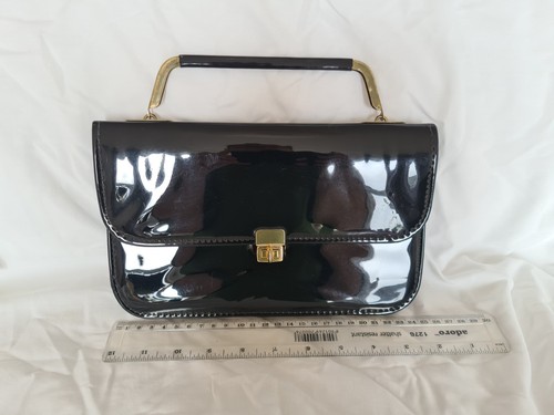 Vintage black patent clutch - black,