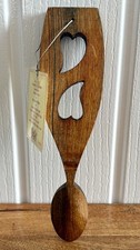 Vintage Hand Made Carved Wooden Welsh Love Spoon Heart Wood Art 8” R J Philips 