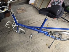 Refurbished blue Moulton late Series I DeLuxe Bicycle, with modern equipment