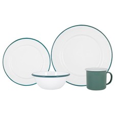 16 Piece White Enamel Dinner