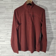 Mens EDDIE BAUER Jacket Red/Brown Medium Knit 1/4 Zip Lightweight Casual Walking