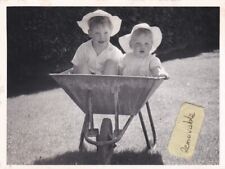 OLD PHOTO HUMOUR CHILDREN BOY SAT WHEELBARROW GARDEN 1960S SV 570