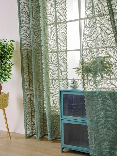 Leaf print voile curtains - leaf,